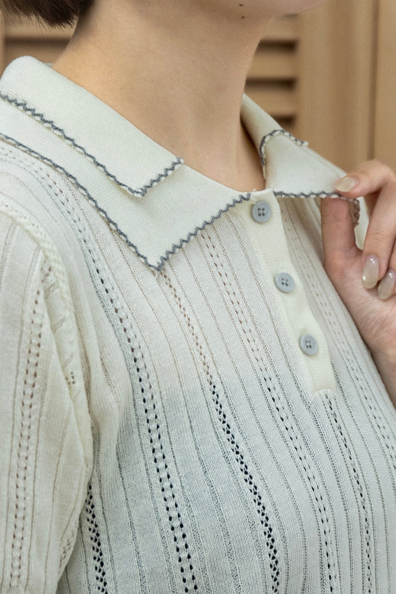 double collar short sleeve polo knit