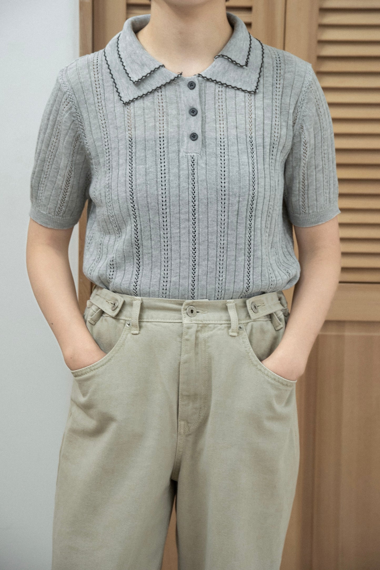 double collar short sleeve polo knit