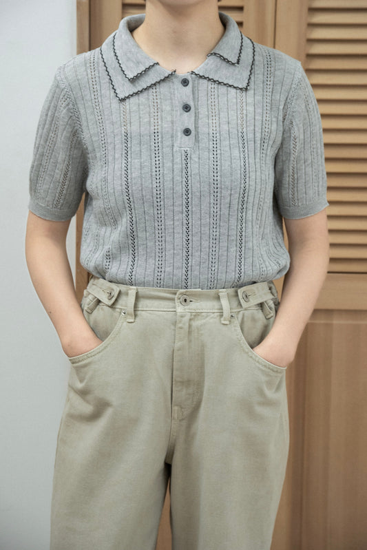 double collar short sleeve polo knit