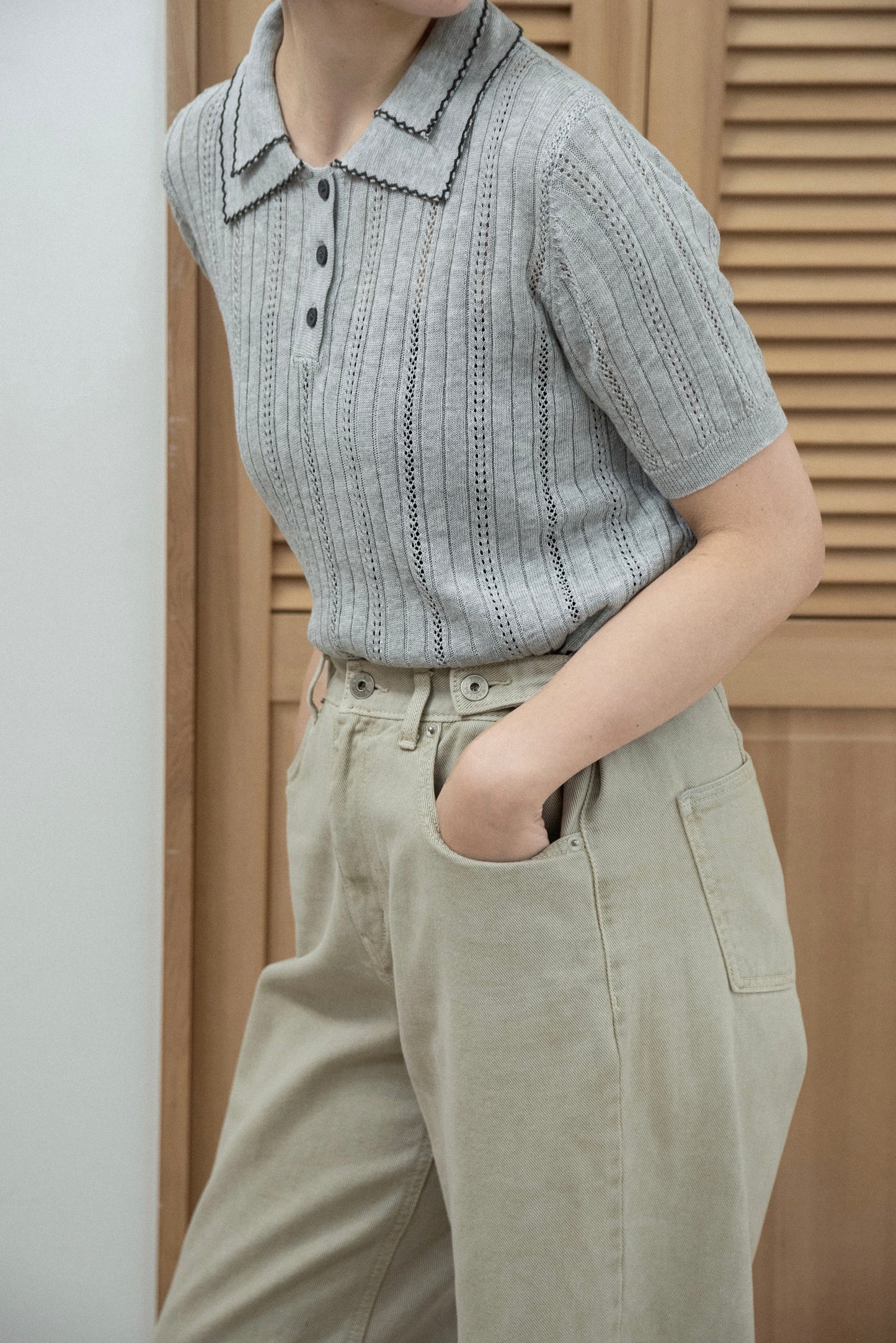 double collar short sleeve polo knit