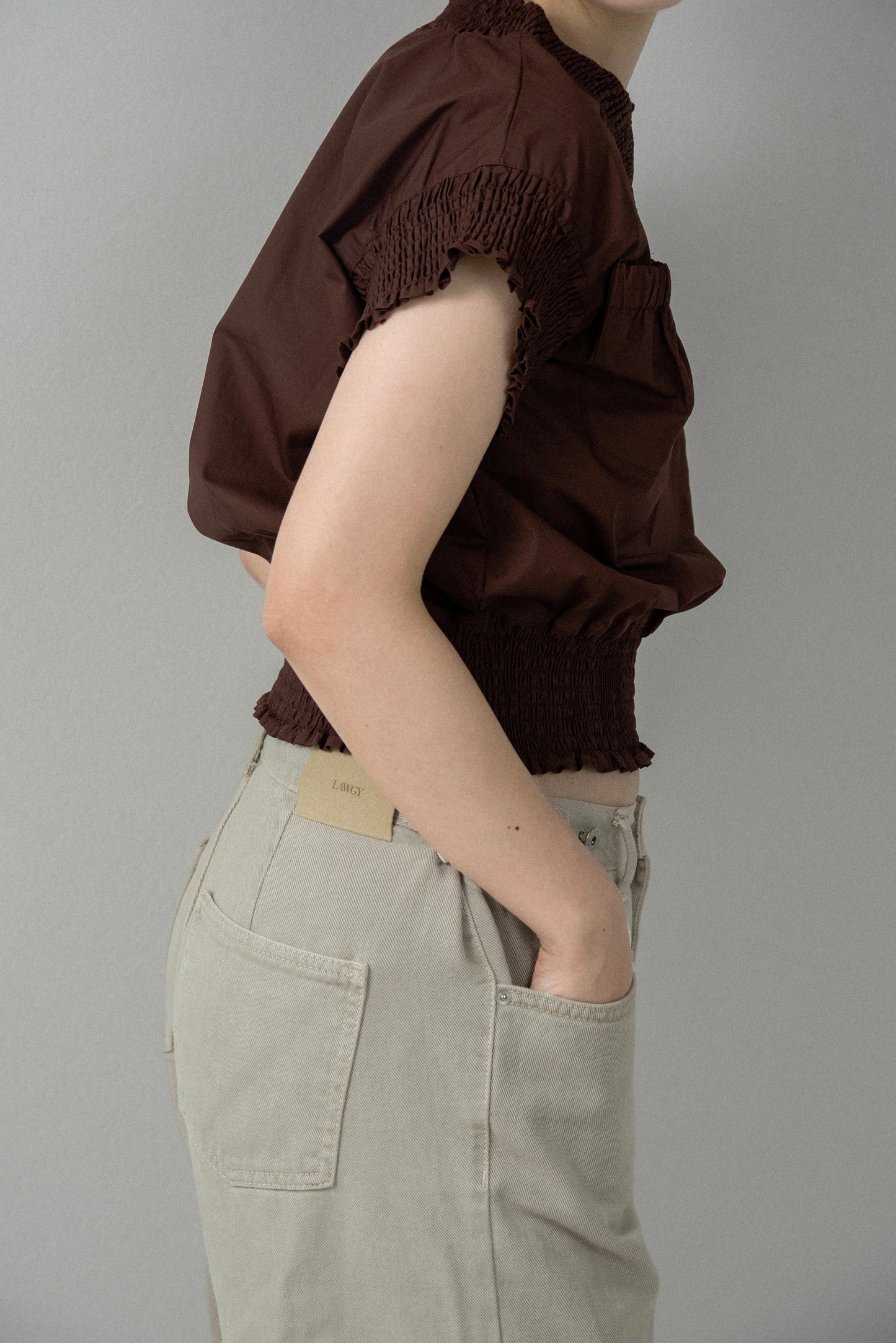 shirring pocket point vest blouse