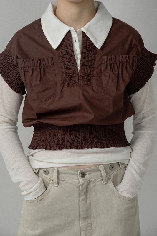 shirring pocket point vest blouse