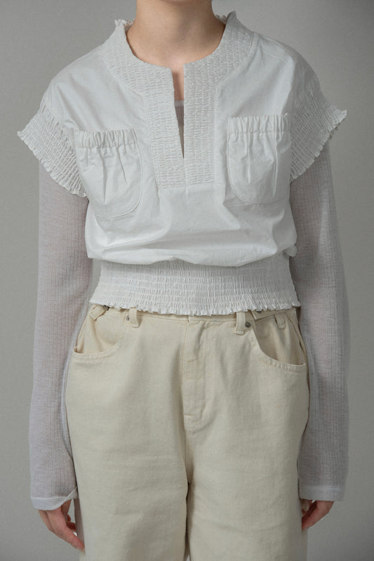 shirring pocket point vest blouse