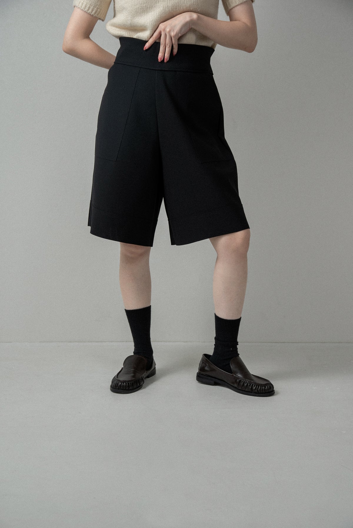 high waist elasticity half pants