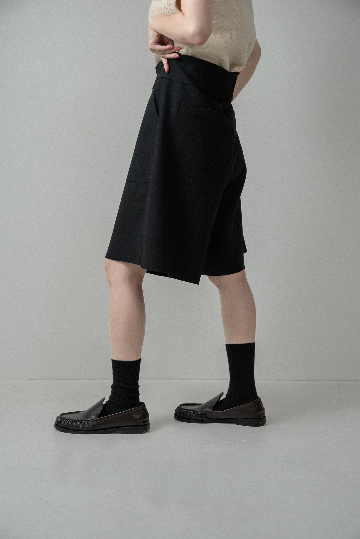 high waist elasticity half pants