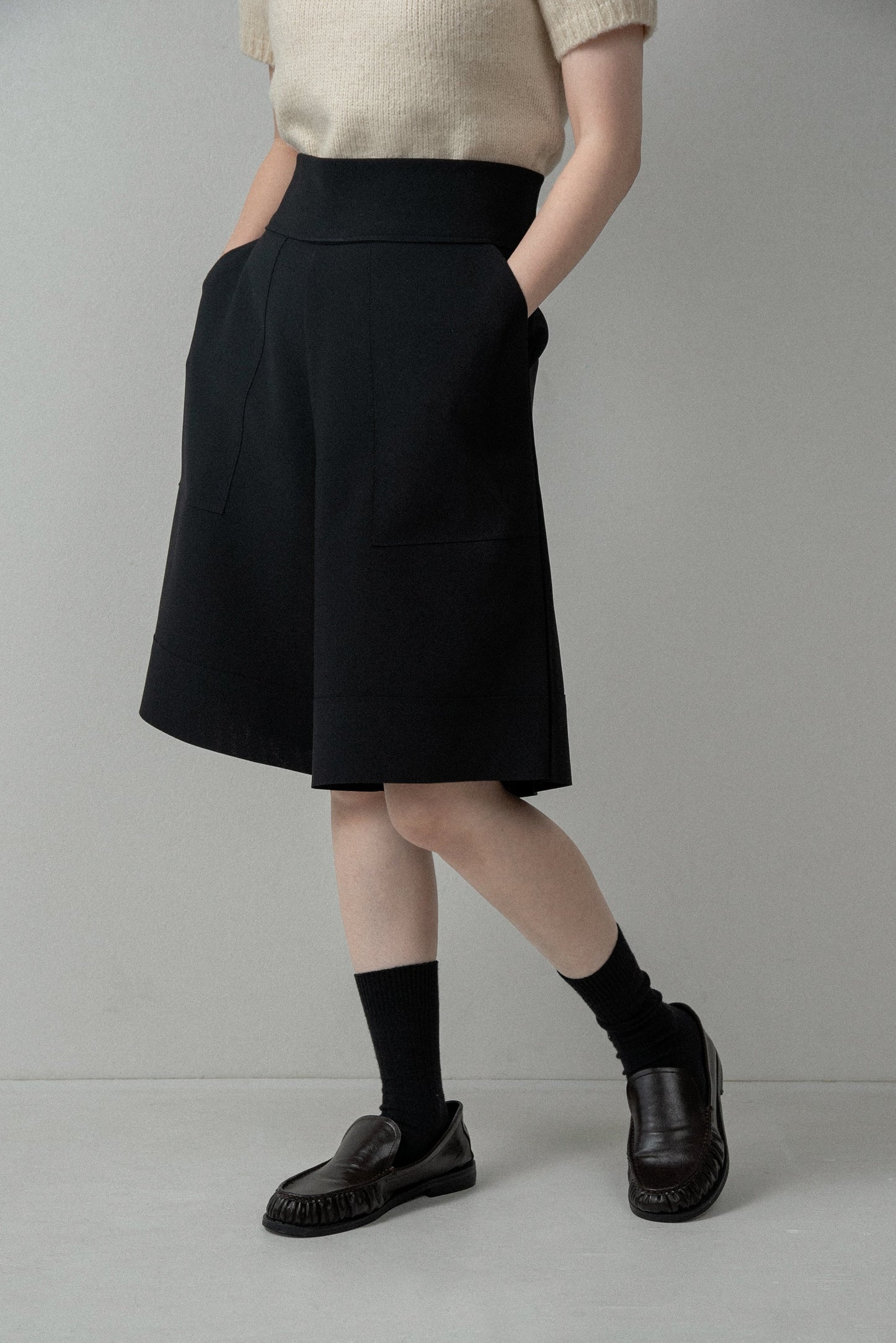 high waist elasticity half pants