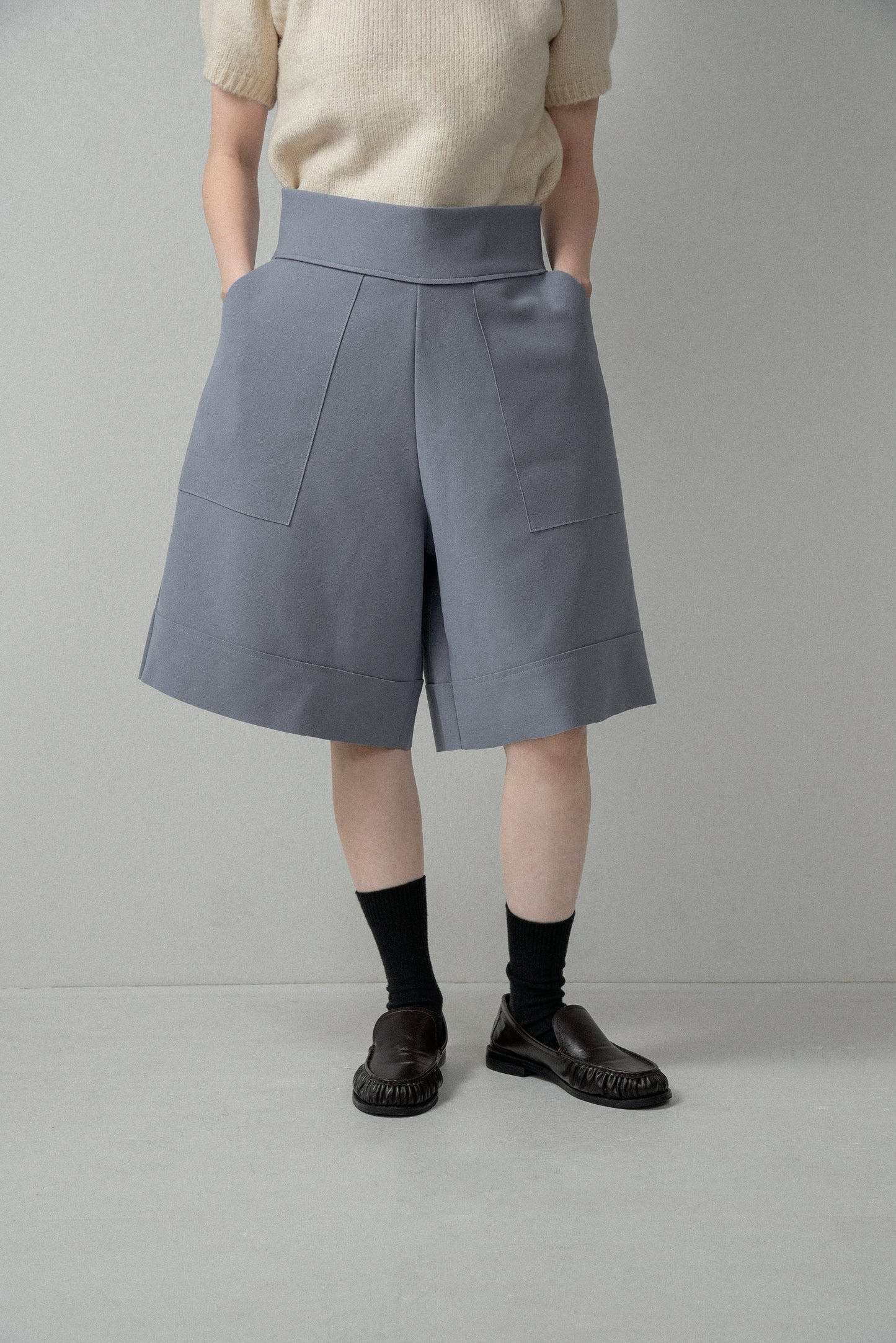 high waist elasticity half pants