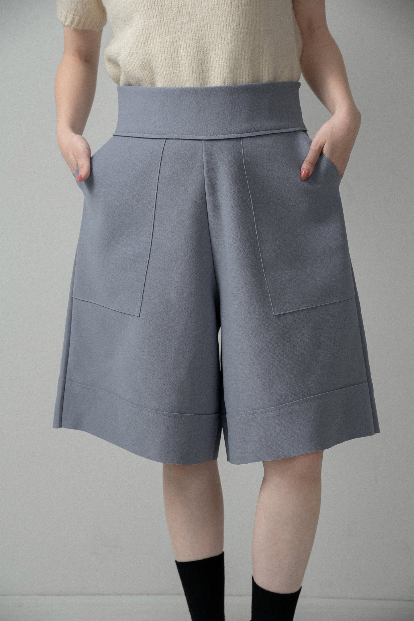 high waist elasticity half pants