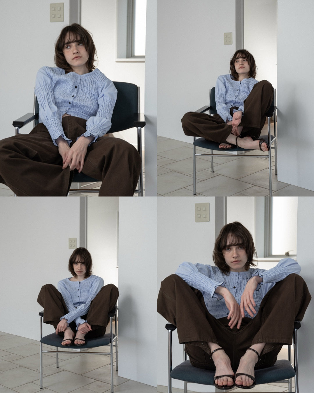 button point random shirring blouse