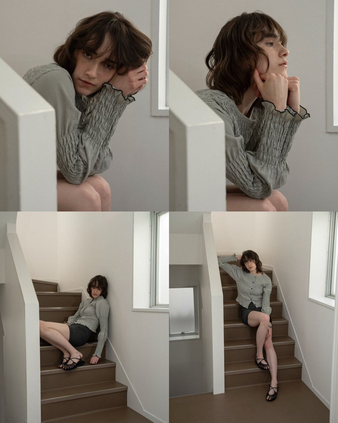 button point random shirring blouse