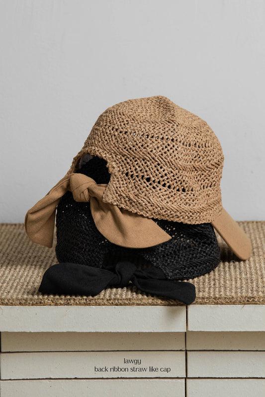 back ribbon straw like cap