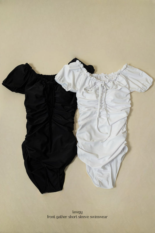 front gather short sleeve swimwear