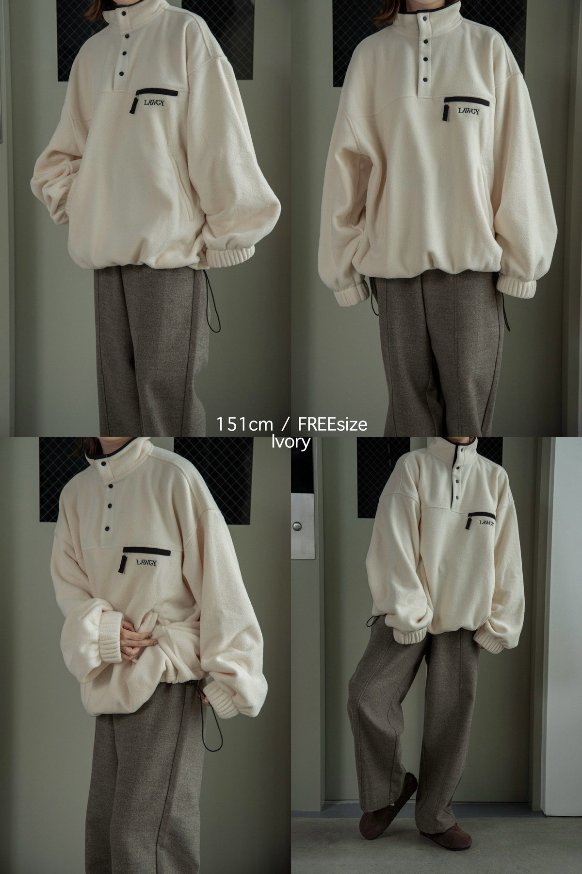 over size embroidery half button fleece
