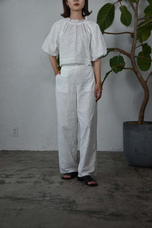 embroidery flower rafu pants