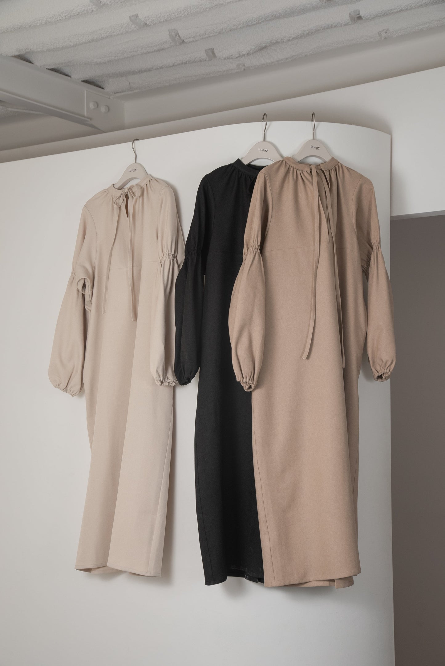 sleeve gather neck ribbon op